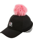 ファーポンポン付き ボールキャップ ブラック  Fur Pompom Ball Cap Black