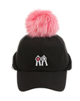 ファーポンポン付き ボールキャップ ブラック  Fur Pompom Ball Cap Black