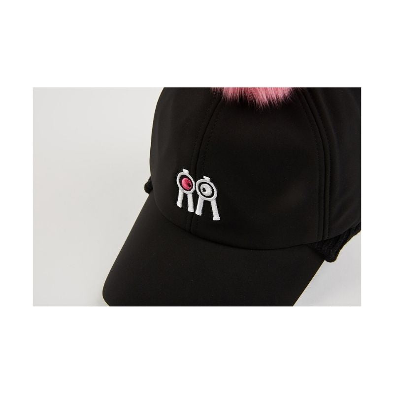 ファーポンポン付き ボールキャップ ブラック  Fur Pompom Ball Cap Black