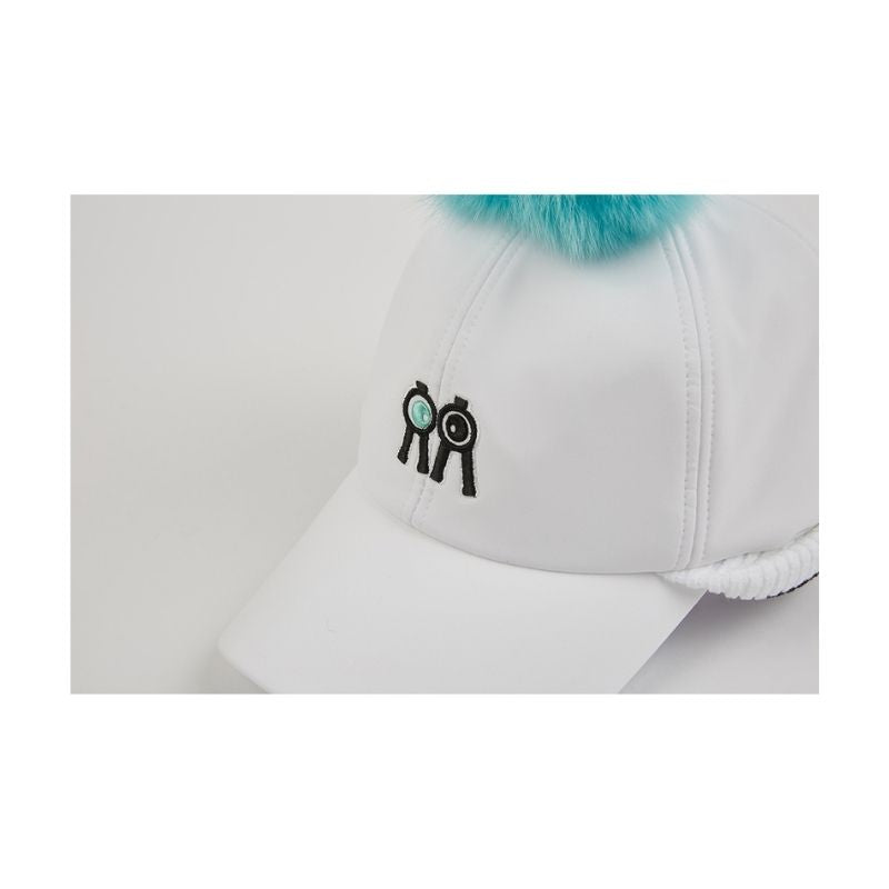 ファーポンポン付き ボールキャップ ホワイト  Fur Pompom Ball Cap White